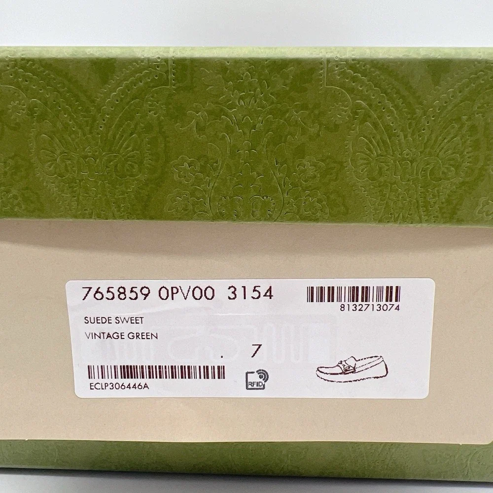 Gucci Driver Loafers Moccasin GG Horsebit Vintage Green Suede Womens UK 7 US 10